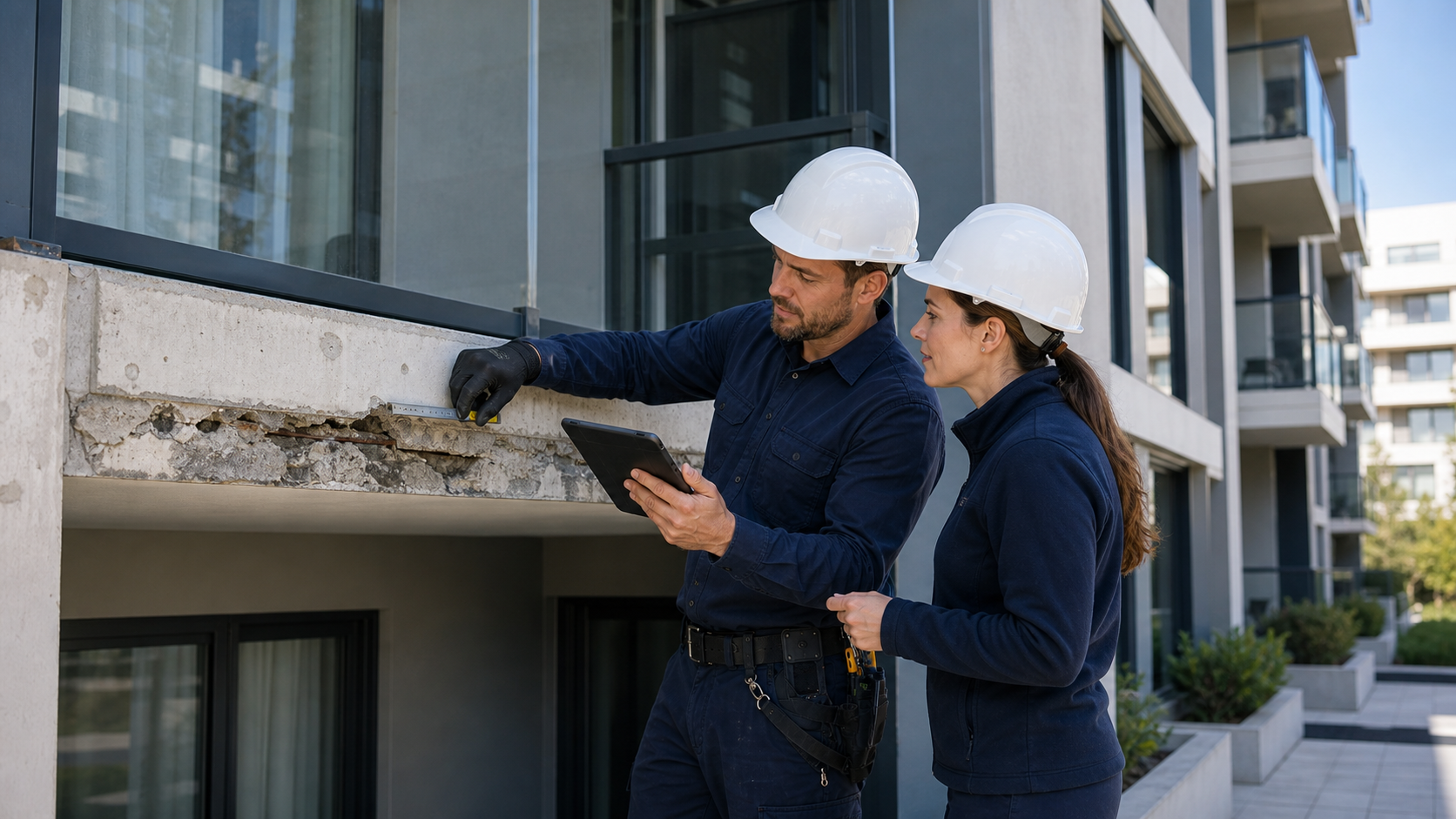 Structural Services assessing a facade defect and repair scope
